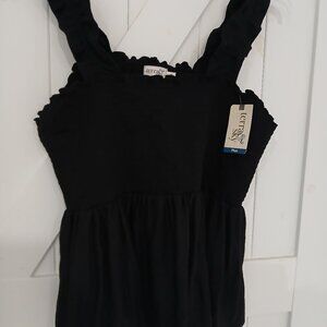 Terra & Sky Black Smocked Ruffled Tank Top and Shorts